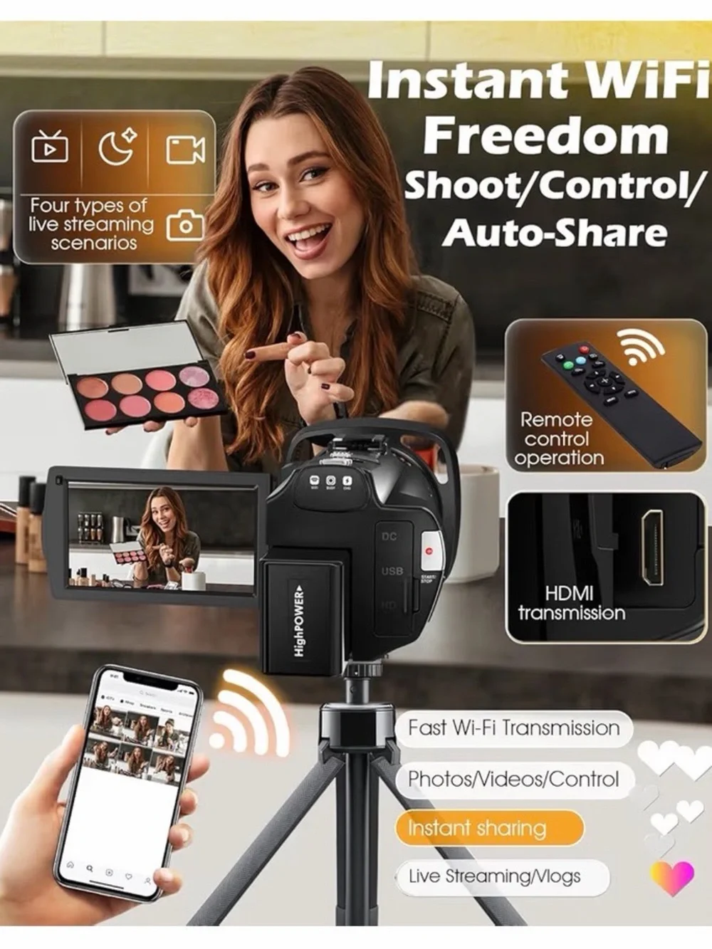 5K 8X Optical Camcorder with External Microphone - Black